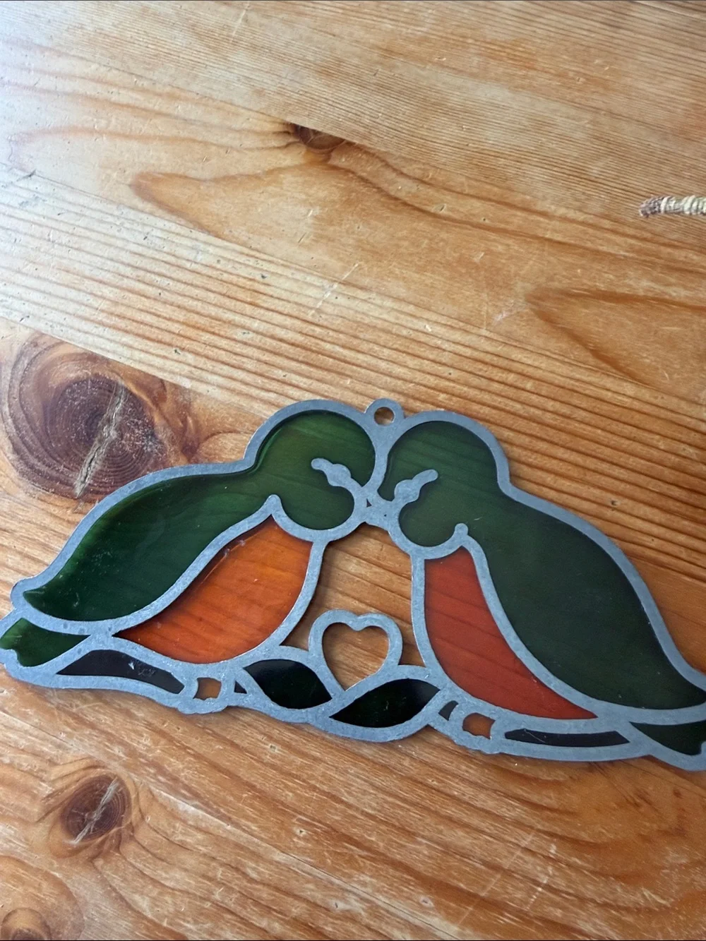 Vintage Green & Yellow Lovebird Suncatcher